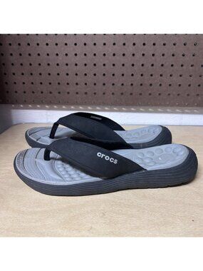 Crocs Reviva Flip Flops Mens Black Gray Size 12 Shoes Slip On